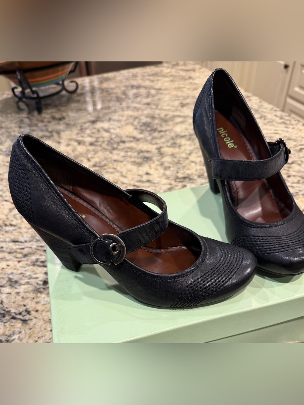 Nicole Black Mary Jane Block 3” Heel Pump with Buckle size 6